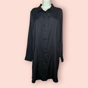 Quince Black Silk Long Sleeve Shirt Dress NWT